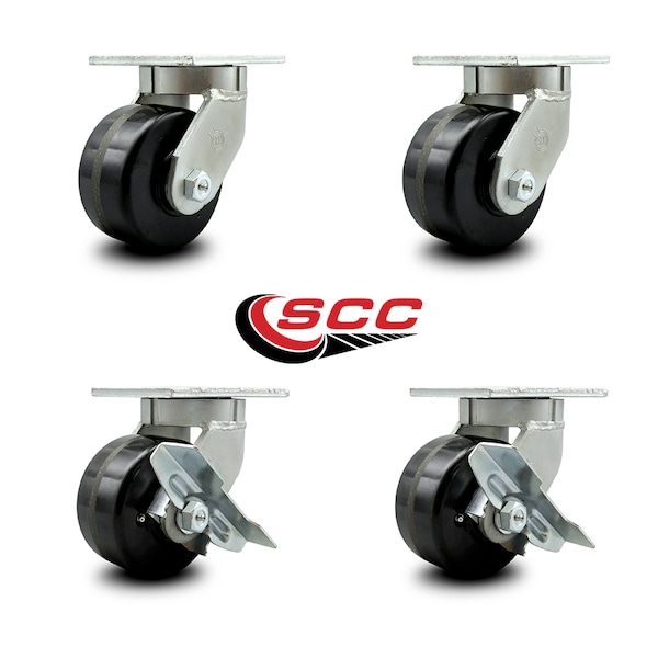 Service Caster 6 Inch Extra Heavy Duty Phenolic Wheel Swivel Caster Set with 2 Brakes, 4PK SCC-KP92S630-PHR-2-SLB-2 - main